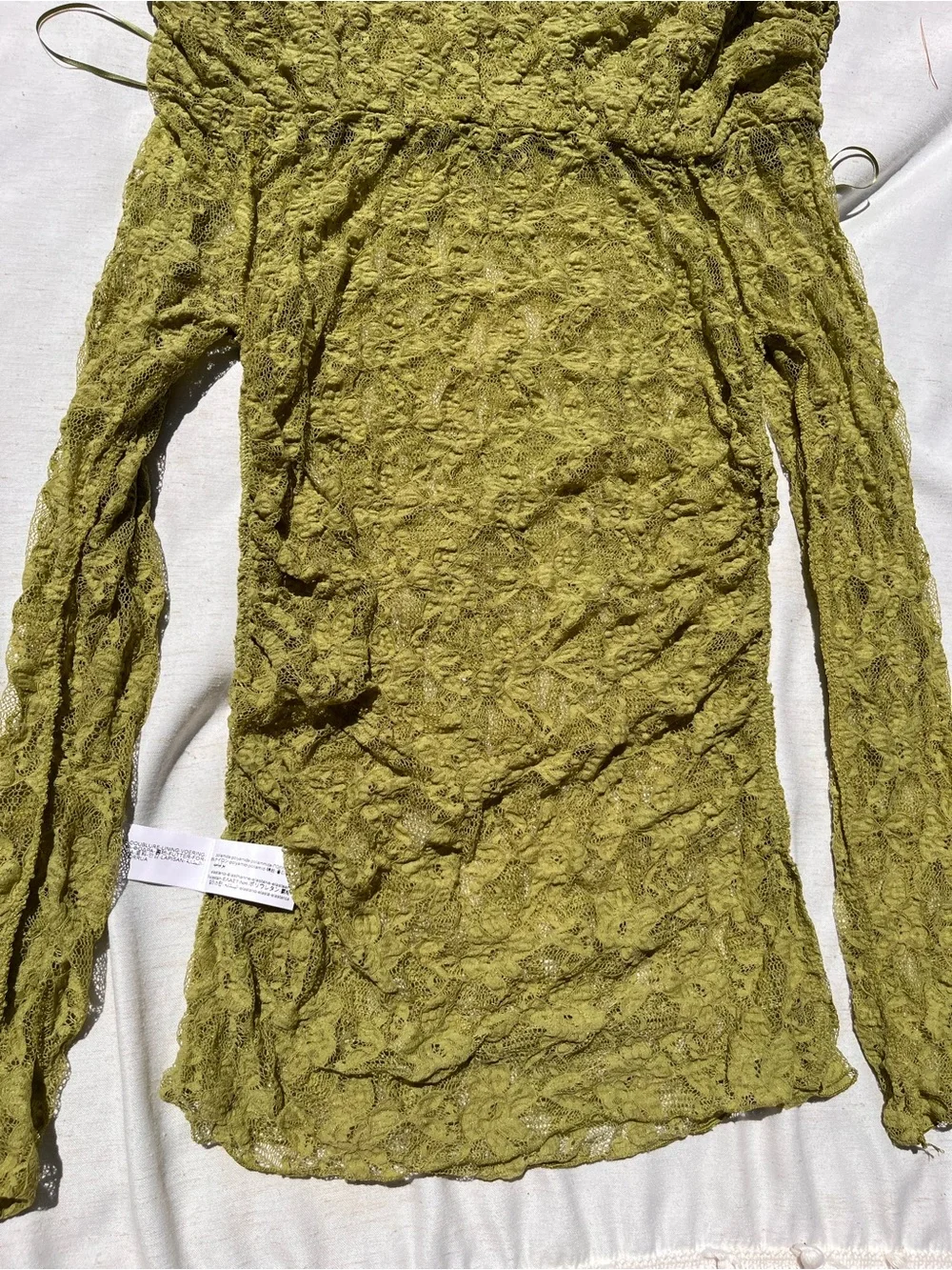 Zara Lace Top With Open Shoulders Translucent Square Neckline Pistachio Green
